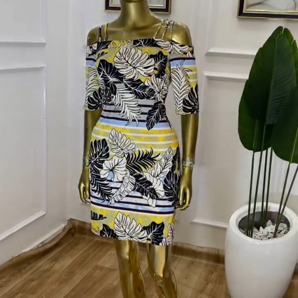H&M Tropical Hawaiian Dress Women's Size M Multicolor Off The Shoulder Strappy - Picture 1 of 4